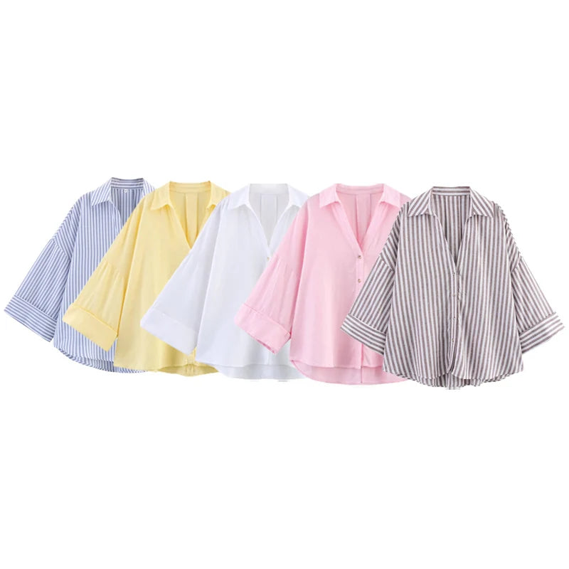 HXAO Women's Shirt Oversized Blouse Summer Shirt & Blouse Yellow Pink