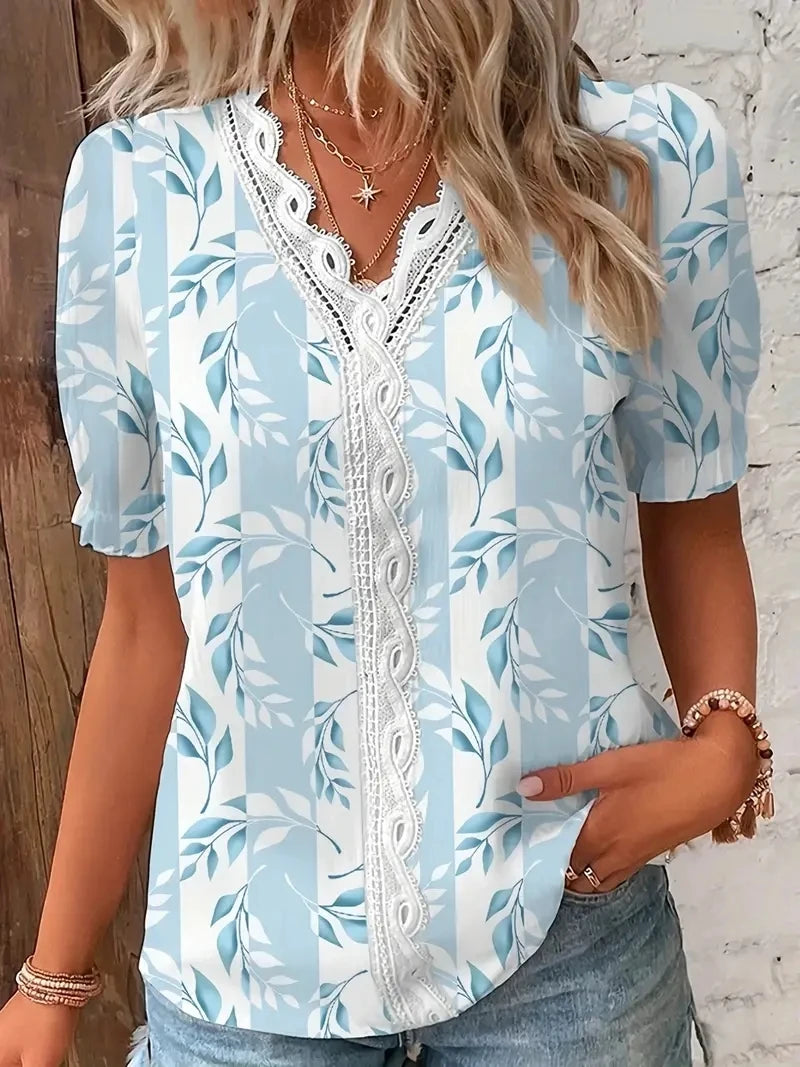 2024 Fashion Casual Vacation Shirt Women Summer V Neck Hollow Out