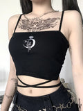 Gothic Women's Print Suspender Sleeveless Square Neck Slim Crop Top