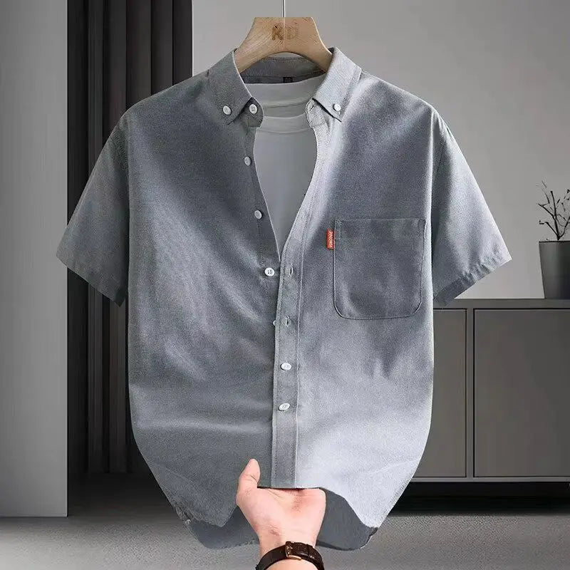 Plus Size 5XL Men's Dress Shirt Short Sleeve Summer 100% Cotton Oxford