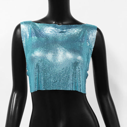 2024 New Shiny Metal Sequins Tank Top Sexy Round Neck Backless