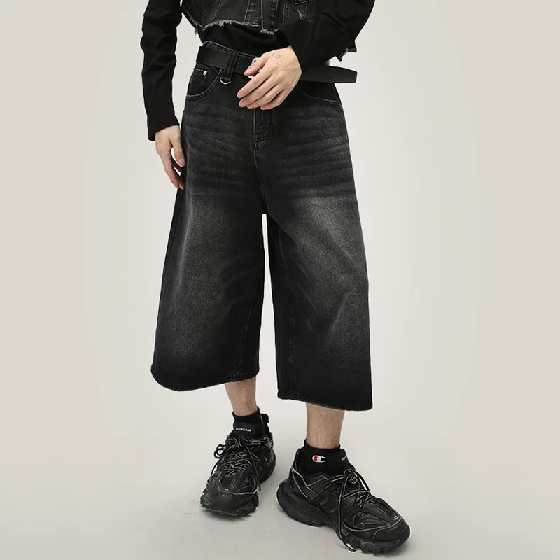 Summer Men Capri Short Jeans Male Fashion Retro Blue Denim Mid Pants