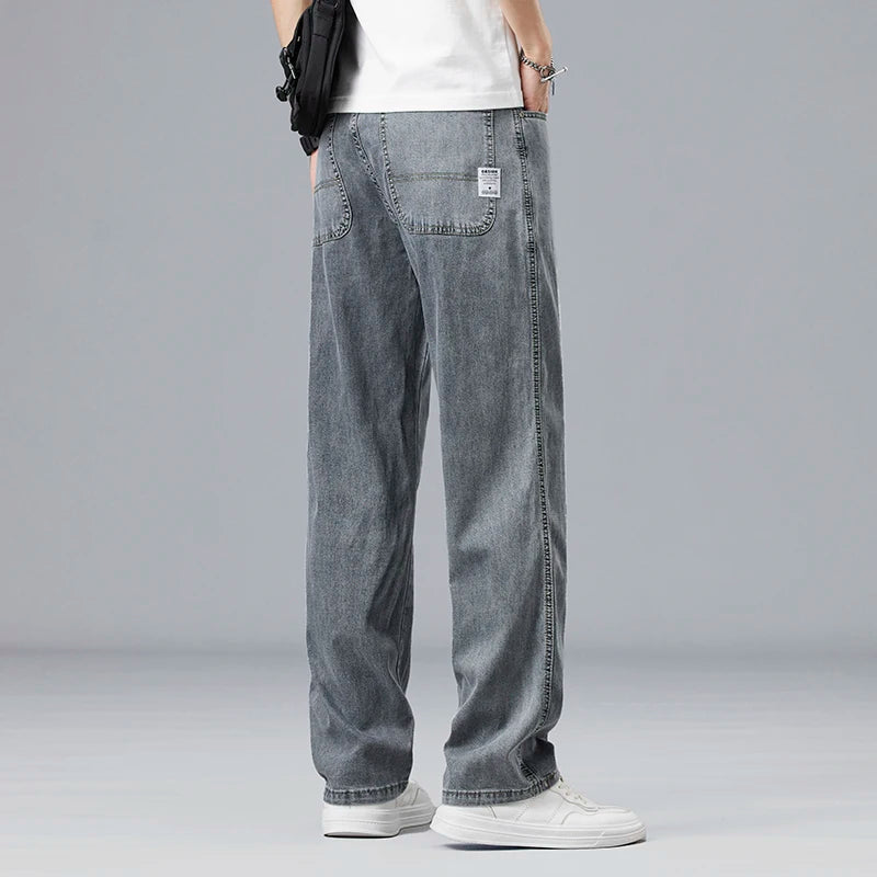 Korean Version Men's Ice Silk Pants, Summer Ultra-thin Lyocell Jeans,