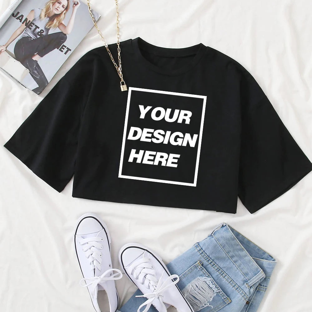Personalized Crop Tops T-shirt Custom Text Name Tsihrts Add Your Own