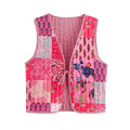 Women National Style Sleeveless Patchwork Floral Print Quilted Vest