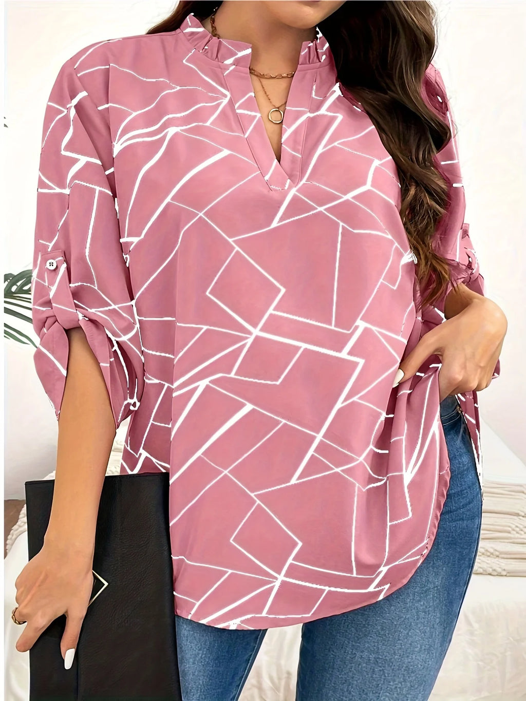 Plus Size Spring Autumn Women's Elegant Blouses Shirt Casual Fashion V