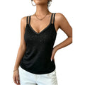 Womens Cami Top Dual Strap Glitter Vneck Cami Tee Rhinestone Tank Top