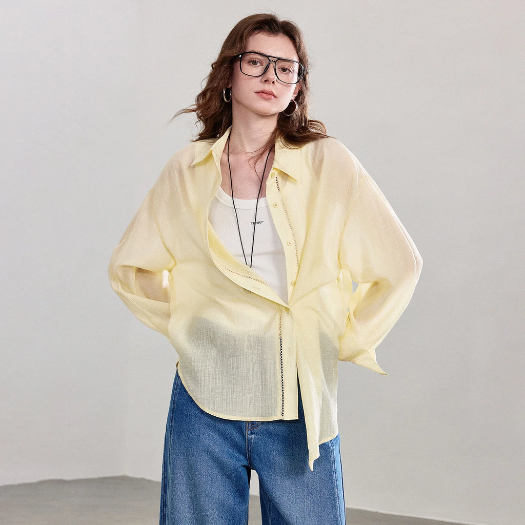 TOYOUTH Women Shirt 2026 Spring New Lyocell Acetate Vacation Commuter
