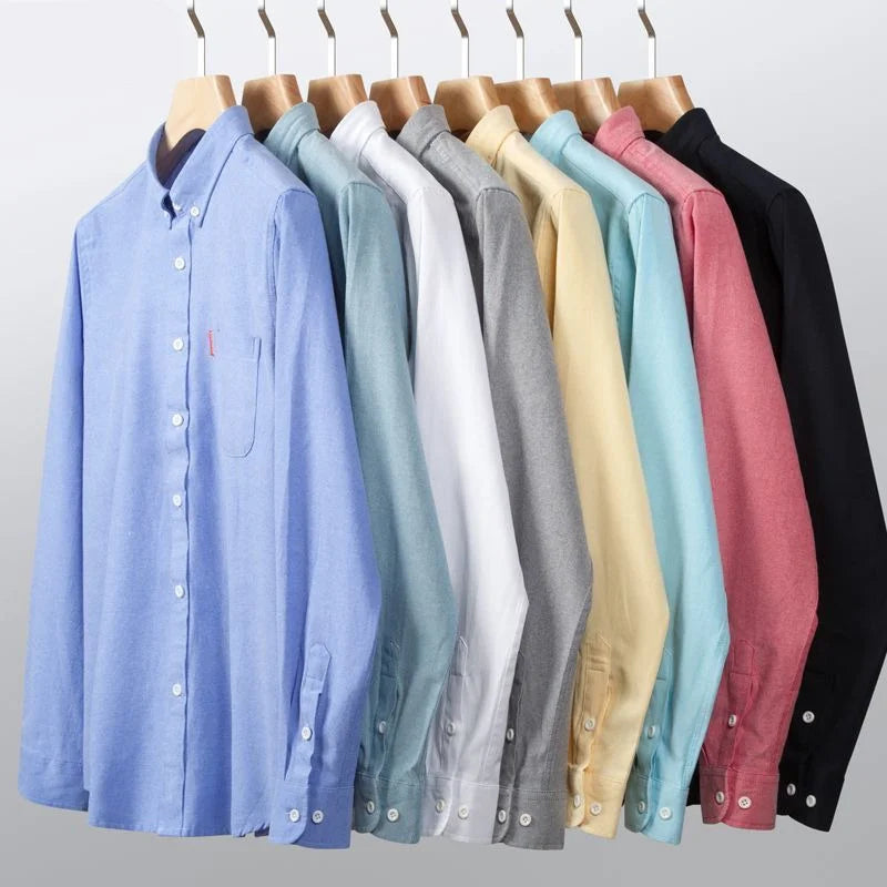 100% Cotton Oxford Shirt For Men Long Sleeve Solid Casual Business