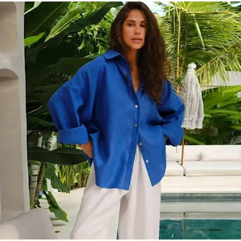 Women Fashion Loose Shirt Spring Summer Cotton Linen Blouse Elegant