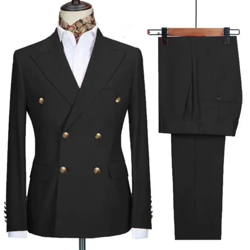 Double-breasted suit for formal occasions, gold buttons, men's outfit