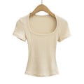 Square Collar High Stretch Summer Crop Tops Women Short Sleeve Tops