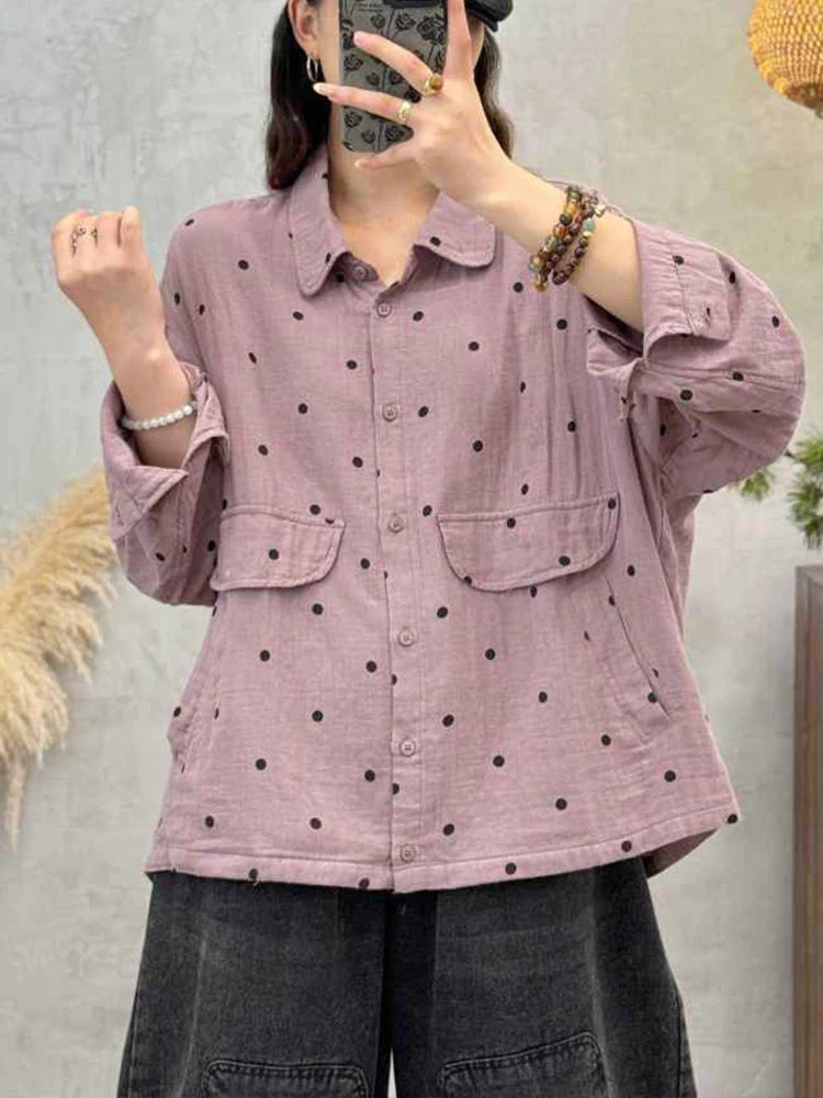 Amax LuluE 2026 Spring Fashion Classic Dot Shirts Womens Japanese