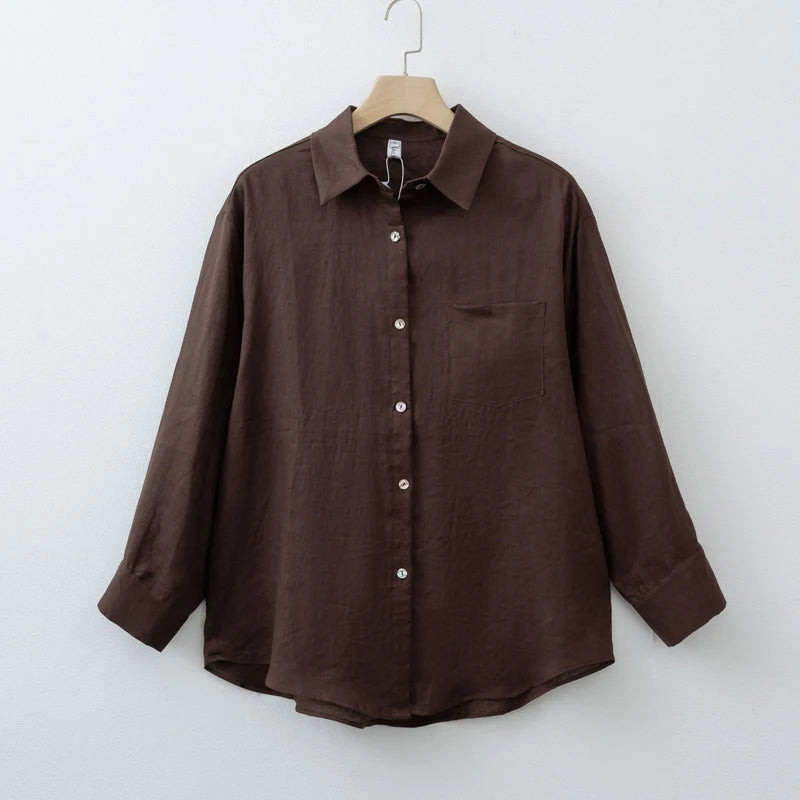2026 Summer Autumn Long Sleeve Linen Oversized Blouse Basic Shirt