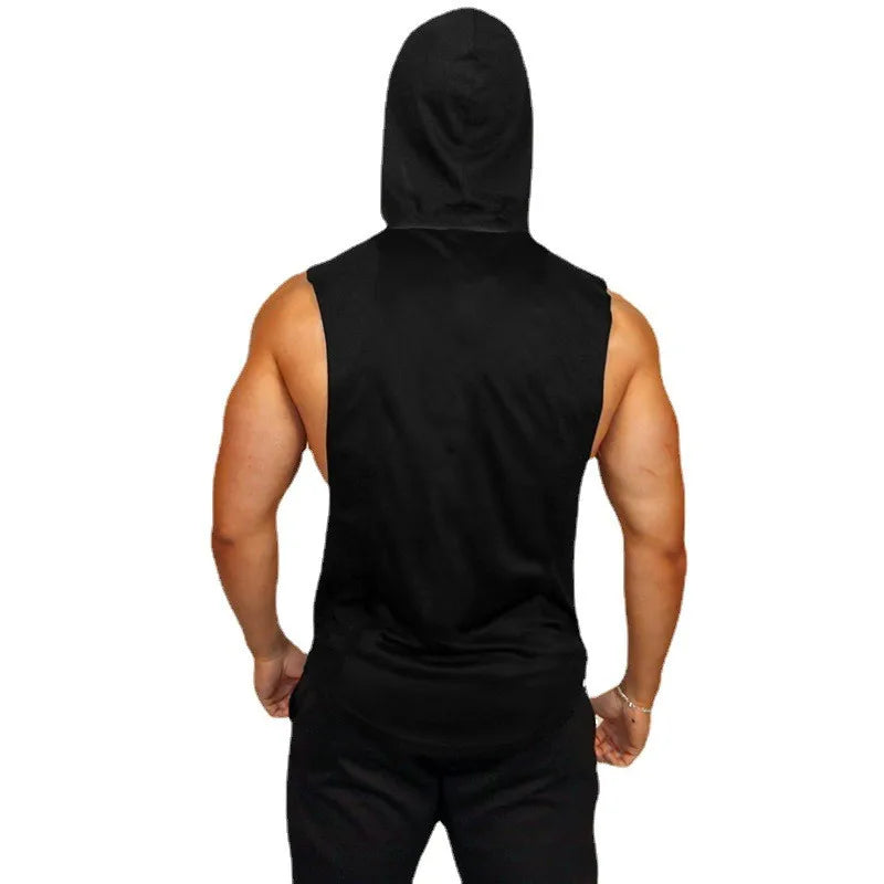Summer Loose Sleeveless Hooded T-shirts Cotton Breathable Mens Sport