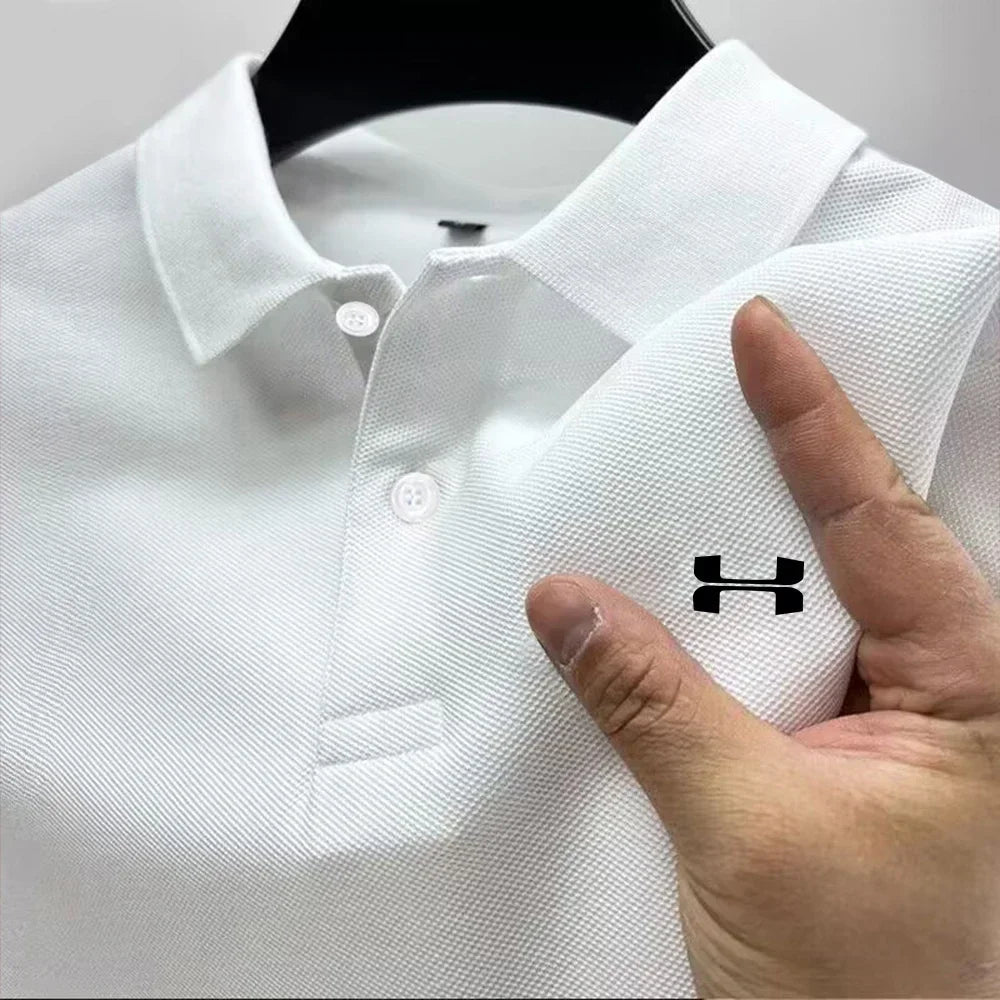 Men's Summer High-End Printed Golf Polo Shirt with Collar, Solid