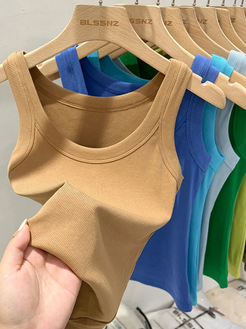 AOSSVIAO Women Solid Round Neck Ribbed Tank Top Camisole Women 2026