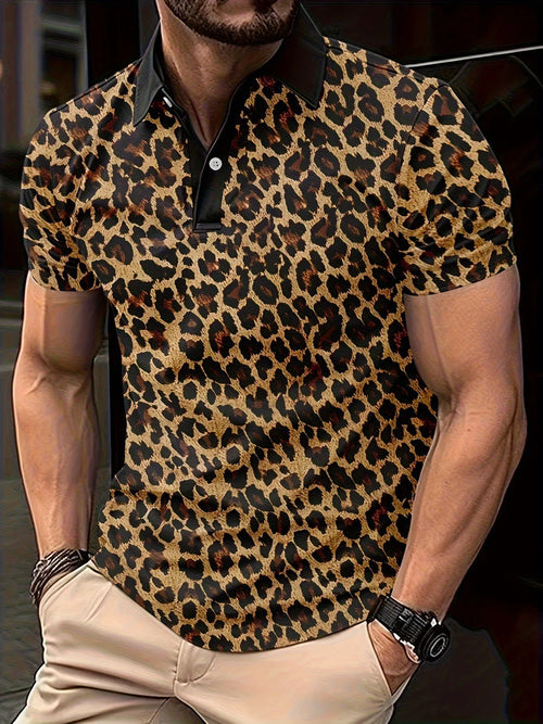 Fashion Leopard Pattern Men's Polos T-Shirts Summer Holiday Short