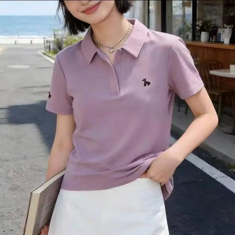 Women's basic solid color short-sleeved cotton POLO shirts summer