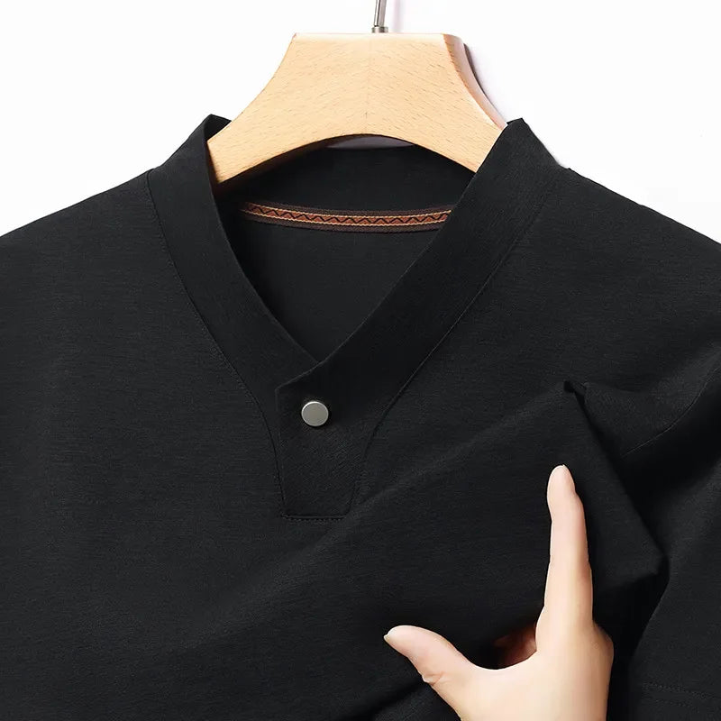 2026 Korean Style Men's Casual and Fashionable One Button V-neck Solid