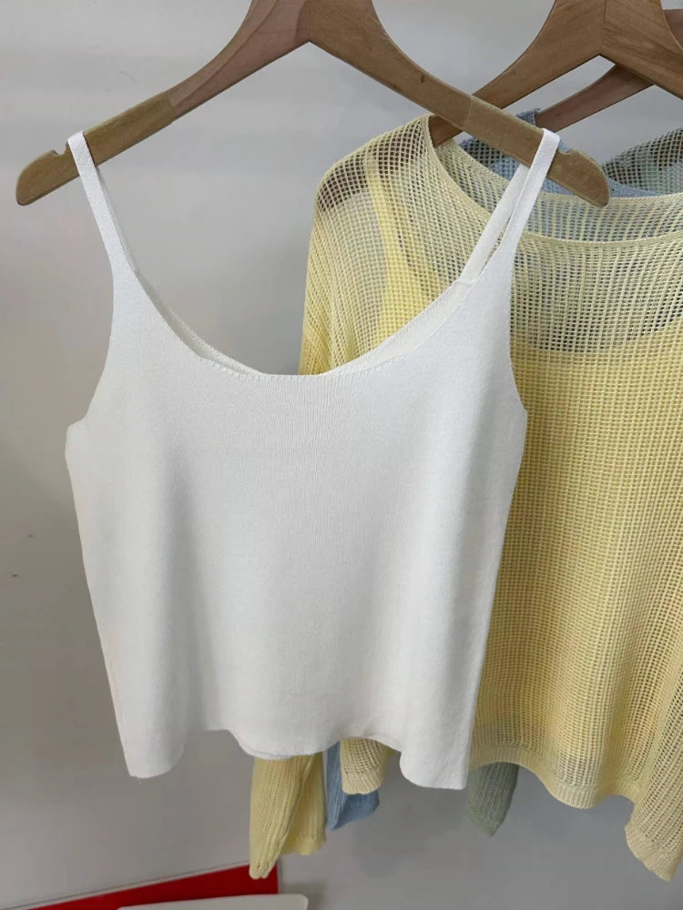 Hollow Out Long Sleeve Thin Knit Blouse 2026 New Summer Sun Protection