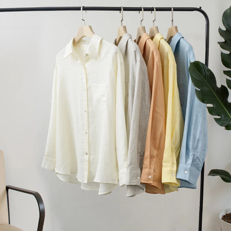 2026 Summer Autumn Long Sleeve Linen Oversized Blouse Basic Shirt