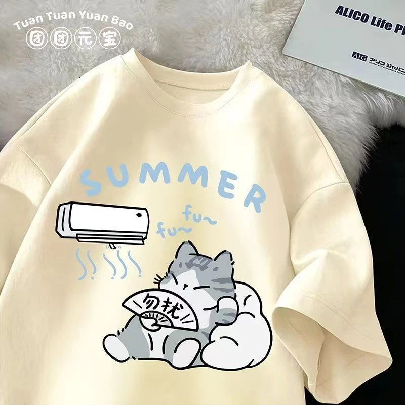 M-8XL Summer Men Oversize T-shirt Korean Casual Loose Style Kitten