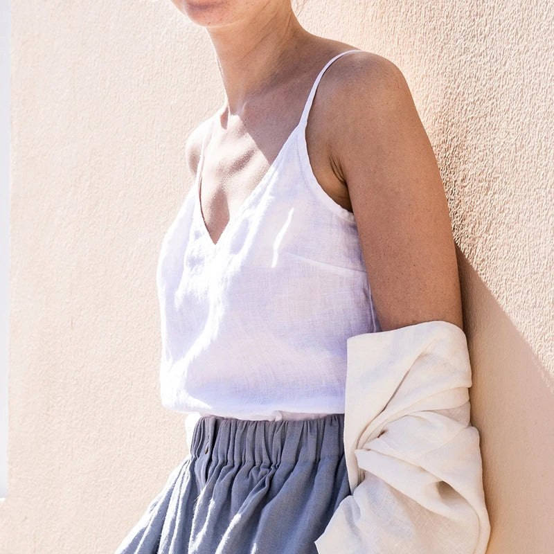 Vintage Cotton Linen Women's Summer Tank Top Sleeveless Harajuku Basic