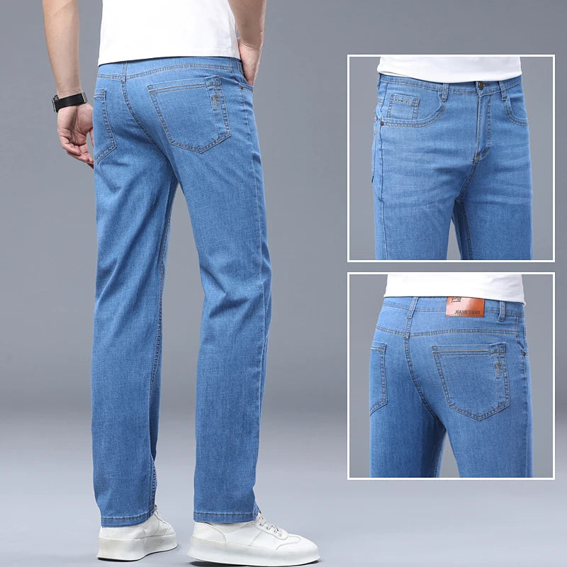 Men Fashion Straight Jeans Men Stretch Slim Fit Workwear Pants