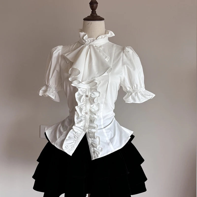 Japanese Victorian Gothic Lolita Puff Sleeves Shirts Y2k Aesthetic