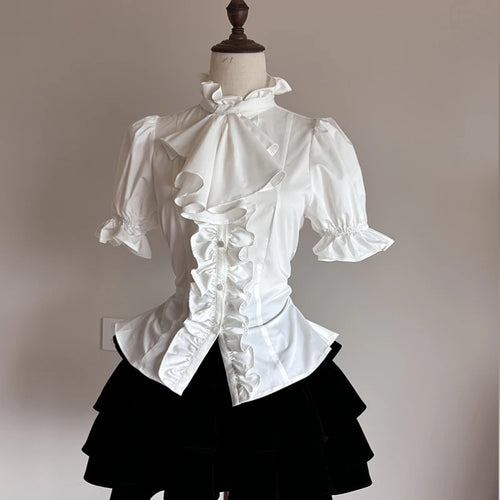 Japanese Victorian Gothic Lolita Puff Sleeves Shirts Y2k Aesthetic