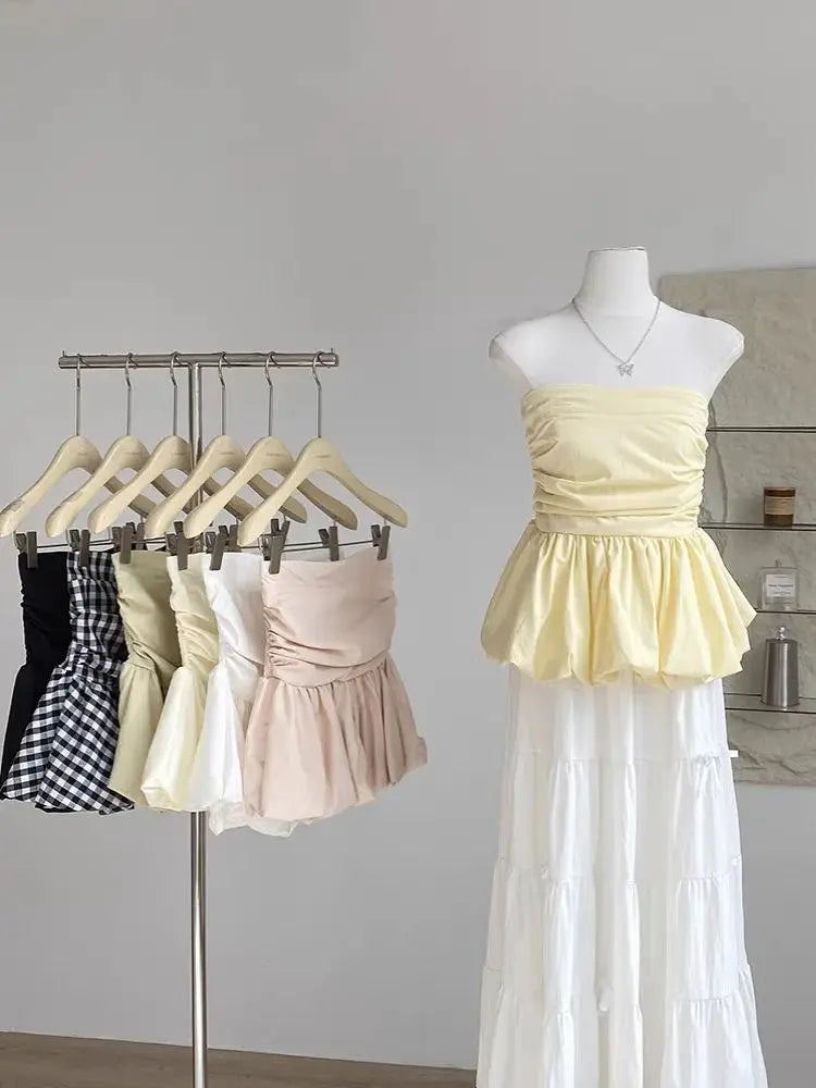 Ruffle Peplum Tube Cami Top: Waist-Cinching Sleeveless Crop Top Korean