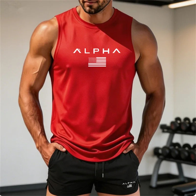 2026 Alpha Men's Printed Round-neck Fitness Vest Undershirt, Muscle
