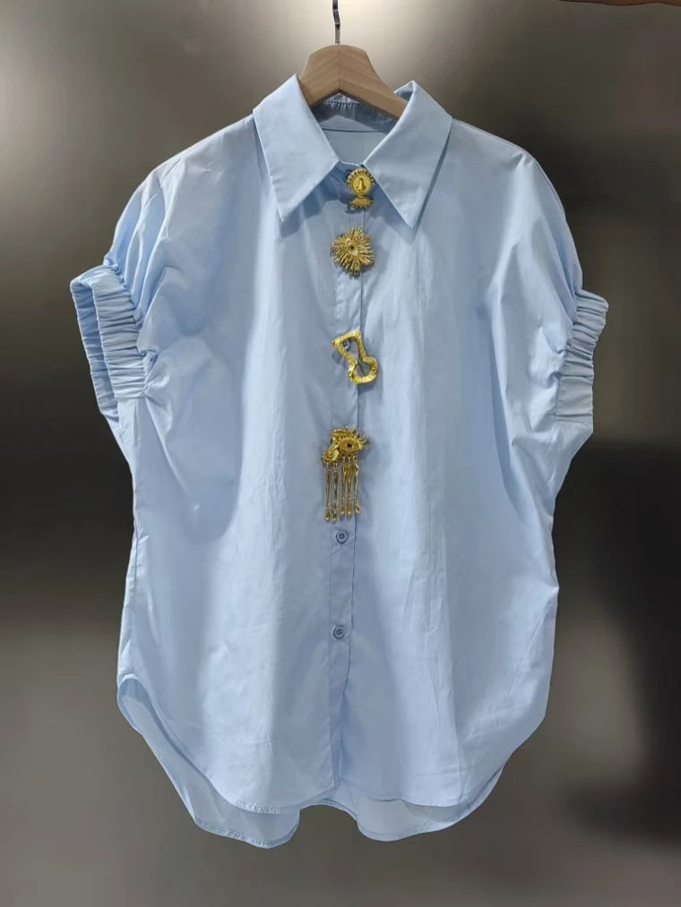 Luxury Design Removable Sequins Blouses Shirts Women 2026 Summer Trend