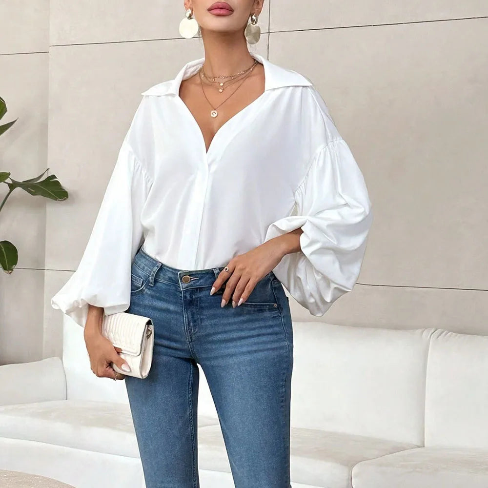 Casual Polka Dot Print Loose Blouse Women 2026 Summer Fashion Long