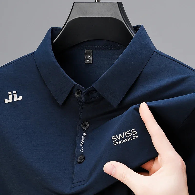 New Men's Business Casual Short Sleeved Shirt with Badge Solid Color