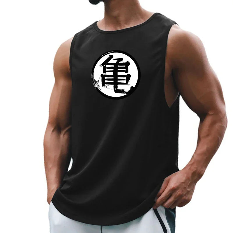 Japanese Anime Turtle Script Printed Summer Fitness Sports Tank Tops