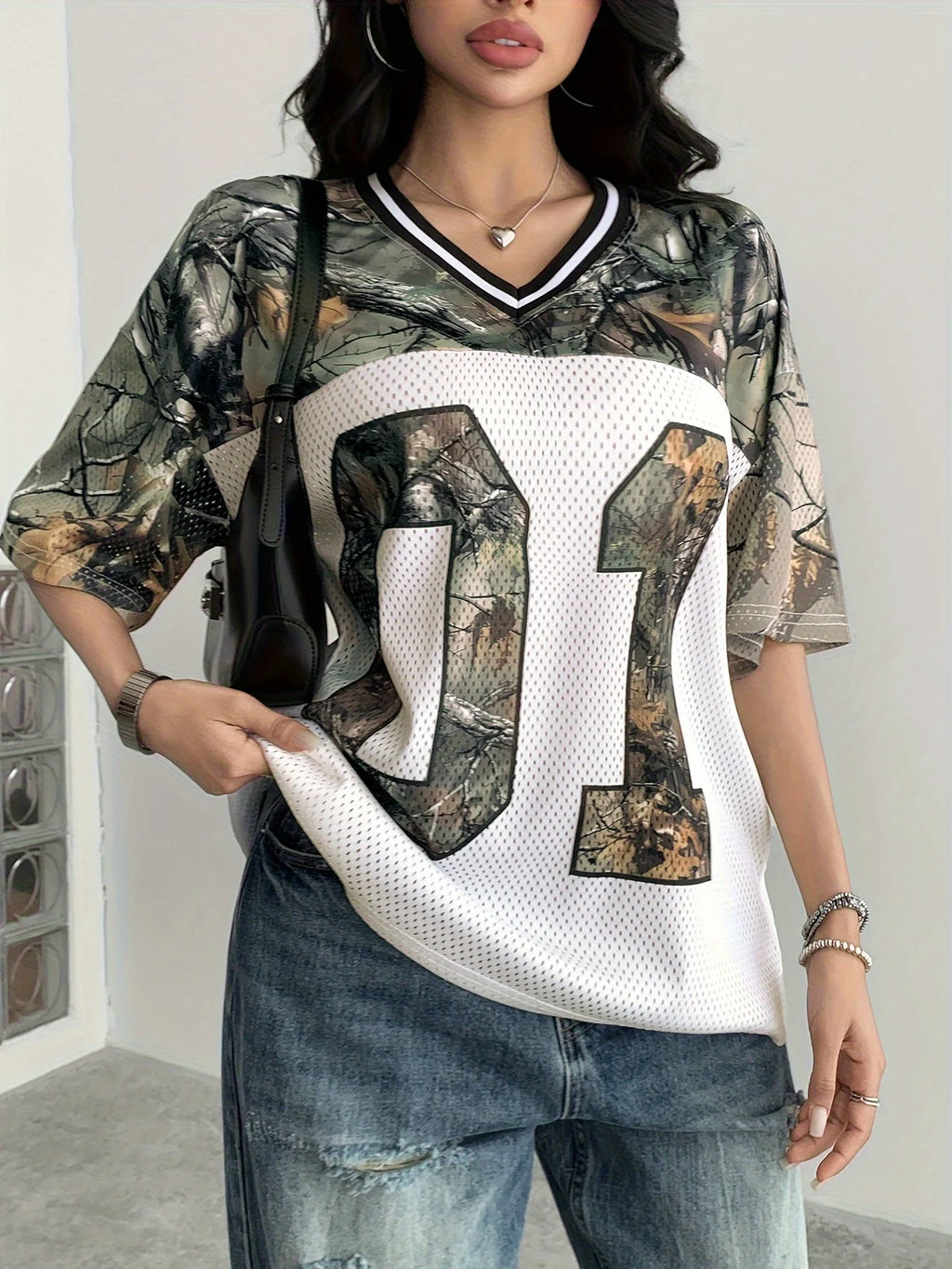 Summer Women's V-Neck Camouflage Letter Print Sport Quick-Drying