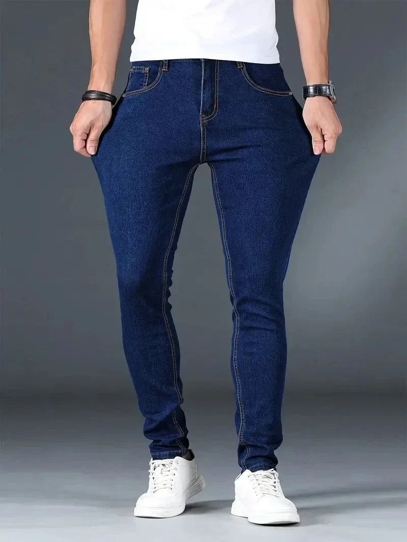 Men's New Slim Fit Stretch Cotton Jeans Ripped Casual Black Blue Denim