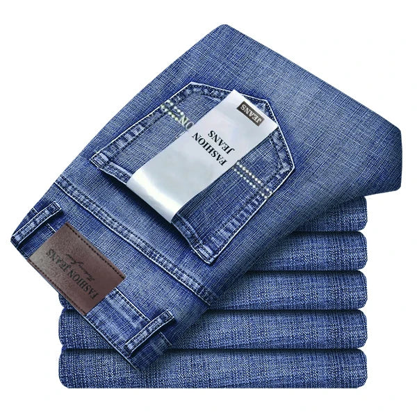 Spring Summer Classic Pocket Men Fit Straight Thin Jeans Cotton