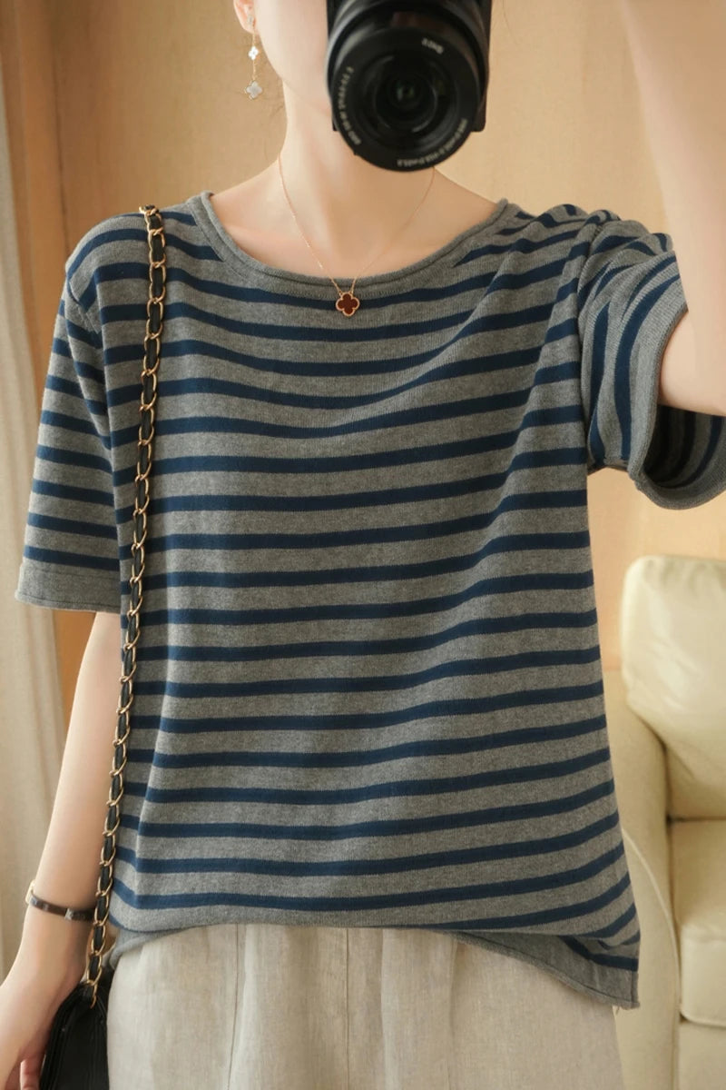 Pure Cotton Round Neck T Shirt For Women Summer Korean Style Loose