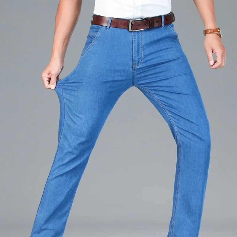 Men's Ice Silk Jeans Summer New Lyocell Thin Business Casual Denim