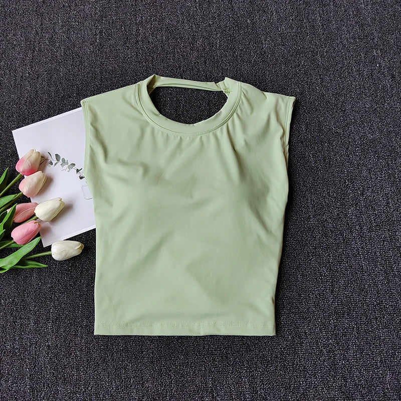 Sexy Short Yoga Top Backless Fixed Chest Pad Sports T-shirt Vest