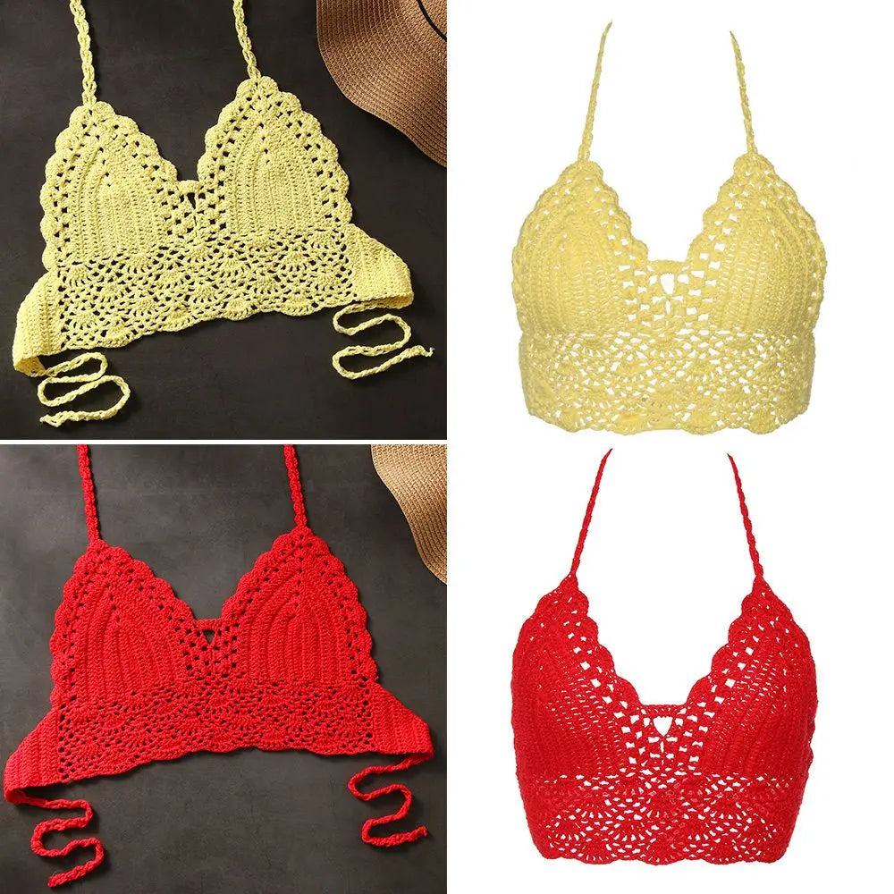 Women Summer Sexy Bikini Crochet Crop Top Boho Beach Camisoles Knit
