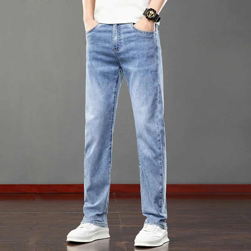2026 Summer Men's Jeans Slim Fit Jeans Thin Stretch Straight Light