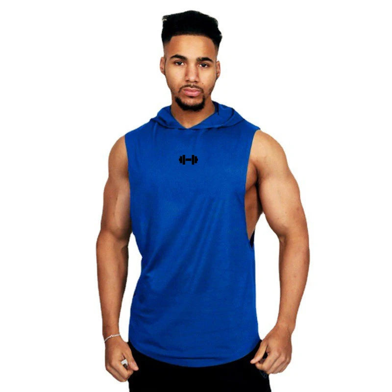 Summer Loose Sleeveless Hooded T-shirts Cotton Breathable Mens Sport