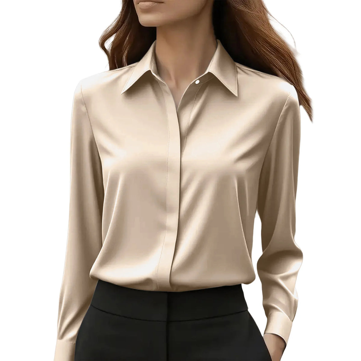 2025 New Women's Long-sleeved Shirt 10 Color Lapel Satin Button