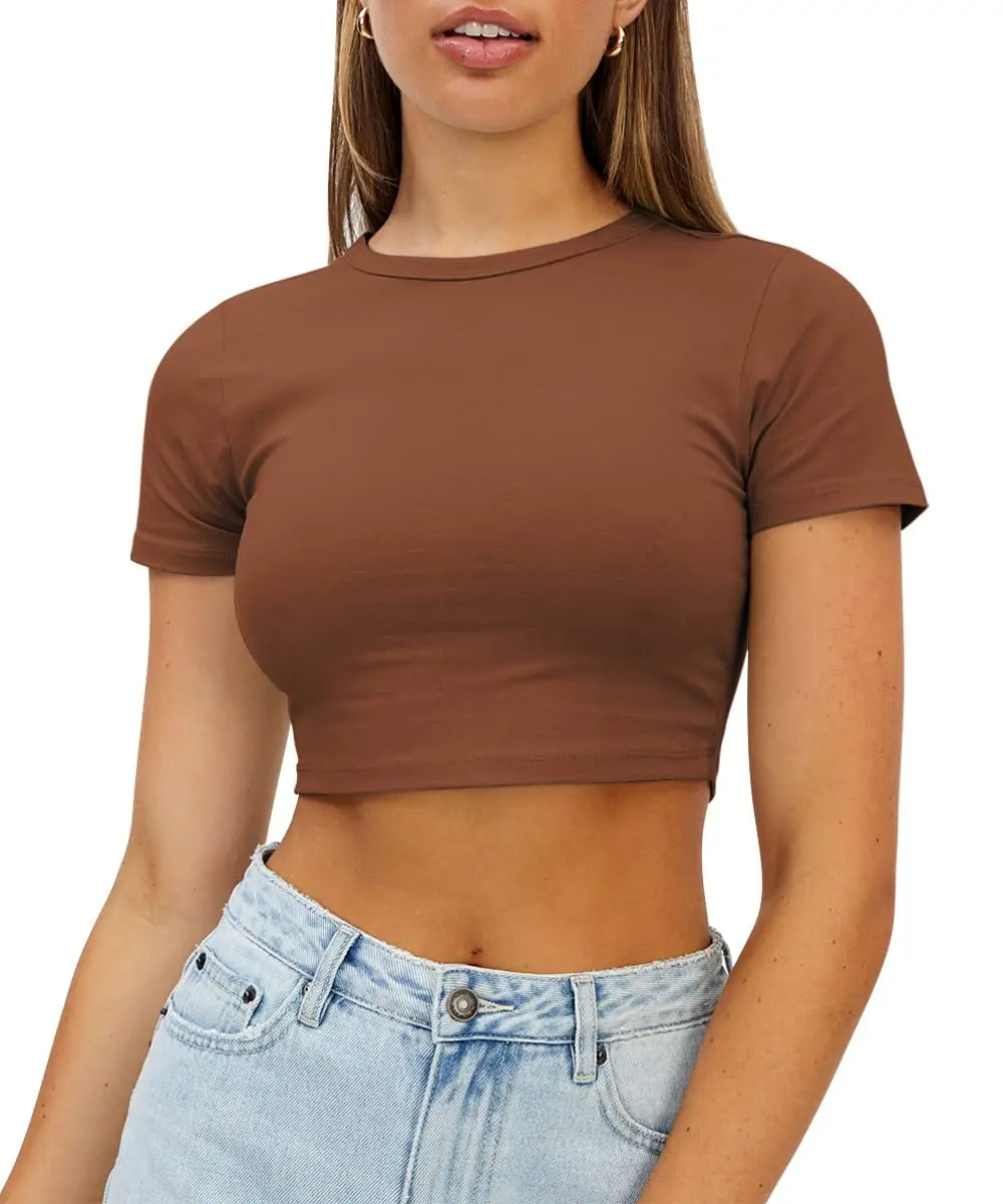 Vintage Tops Harajuku Streetwear Basic Solid Crop Top Short Sleeve