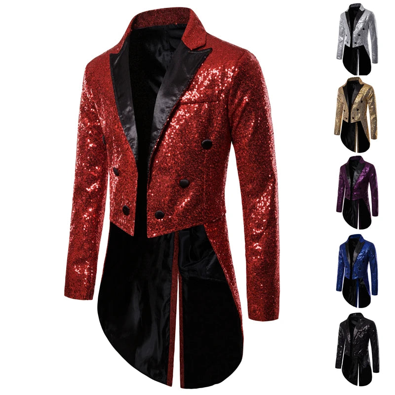Men Shiny Sequin Glitter Embellished Blazer Jacket Men Nightclub Prom