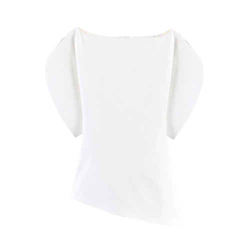 SLTNX Women's Elegant Vintage Short Puff Sleeve O-Neck Asymmetrical